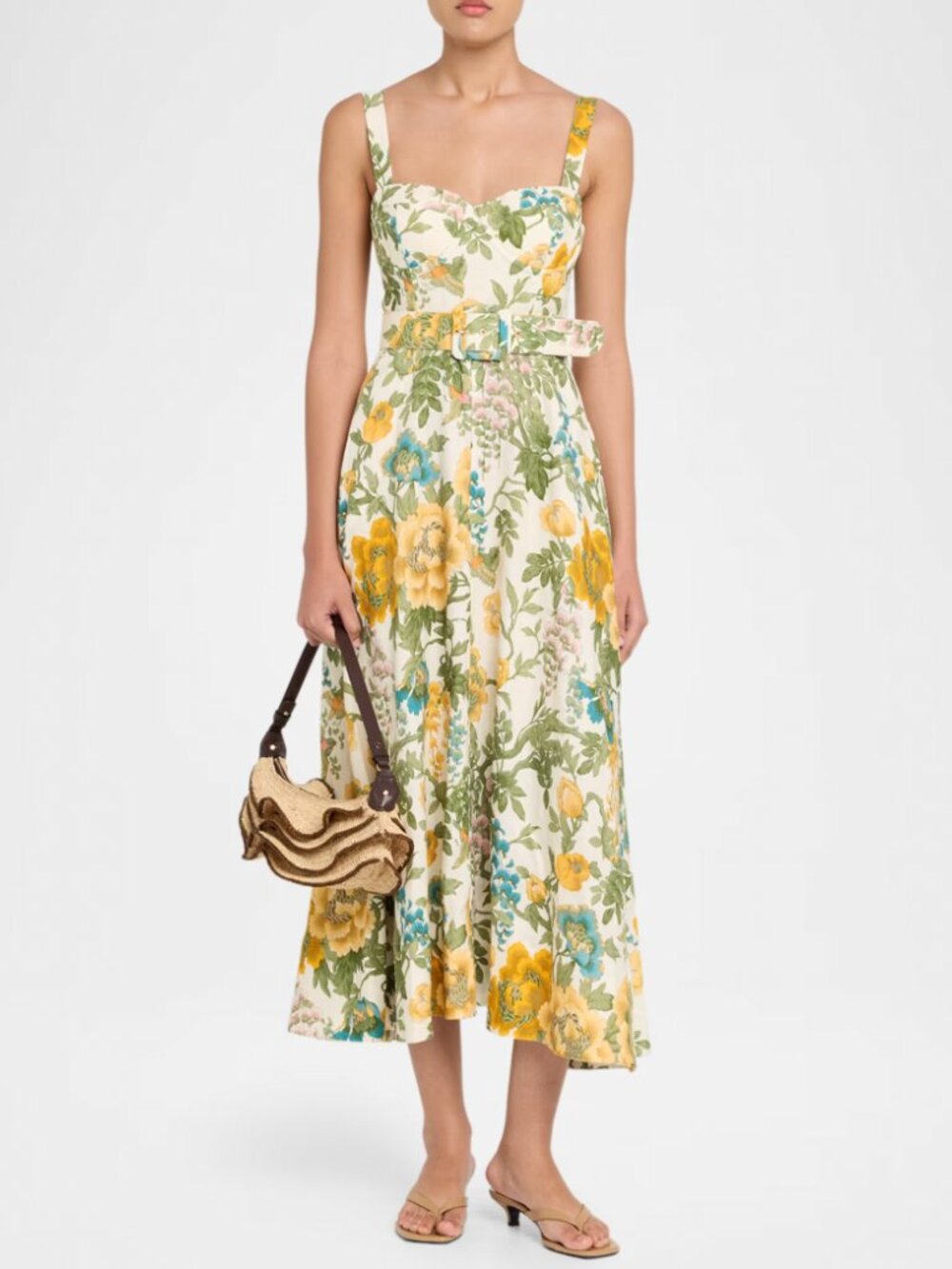 Cara Cara NYC Calypso Midi Dress US4 Flora Meadow Ivory Party